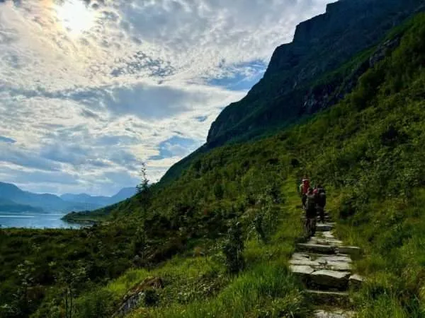 Steep hiking path to Mount Hornelen